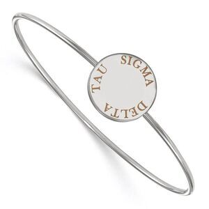 Sterling Silver Sigma Delta Tau Enamel Brown Letters Bangle - 7 in.